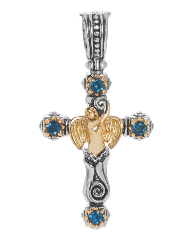 Angelic London Blue Topaz Cross Pendant